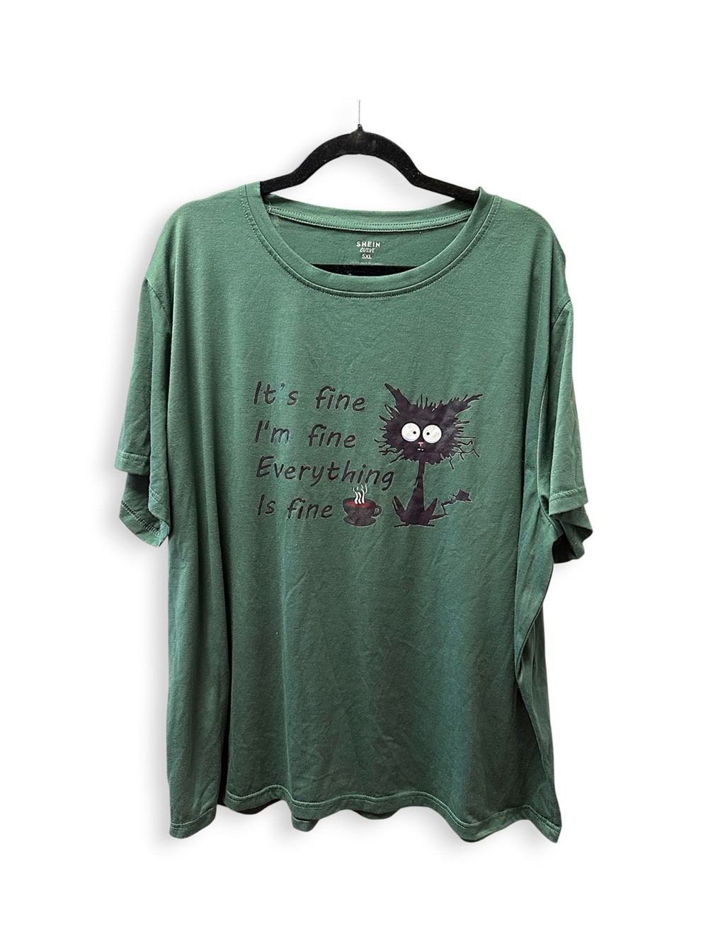 5XL "IT'S FINE- I'M FINE-EVERYTHING IS FINE" Women's Large Stressed Cat T-Shirt